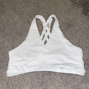 White crisscross fabletics sports bra